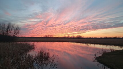 Aufkleber - Wispy clouds stretched across the horizon, reflecting the vibrant colors of a sunset.