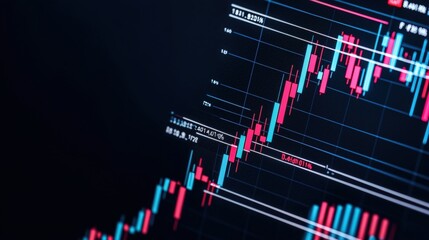 Poster - Detailed view of a computer screen displaying stock market chart with graphs and data for financial analysis and trading