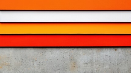 Poster - A vibrant arrangement of horizontal stripes in orange, white, and red against a textured concrete background.