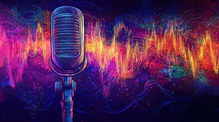 Poster - A hand-drawn illustration of a podcast microphone surrounded by sound waves.
