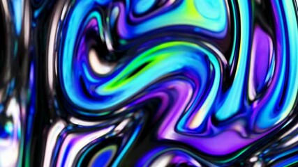Fototapete - Abstract Holographic Liquid with Retro Vibrant Colors – Dynamic Waves, Shimmering Reflections, and Futuristic Aesthetic in a Bold and Eye-Catching Digital Art Concept