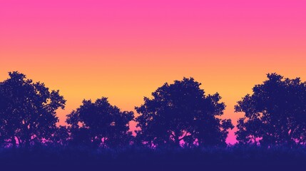 Aufkleber - A horizon filled with a smooth gradient transitioning from orange to pink and purple, with silhouetted trees.