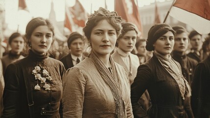 Poster - A historical International Womenâ€™s Day Russia campaign with images from past events and movements.