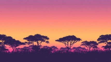 Aufkleber - A horizon filled with a smooth gradient transitioning from orange to pink and purple, with silhouetted trees.
