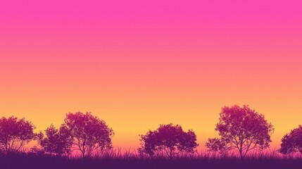 Aufkleber - A horizon filled with a smooth gradient transitioning from orange to pink and purple, with silhouetted trees.