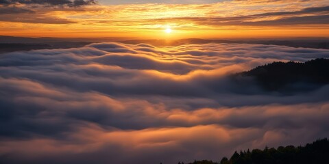 Aufkleber - A layered cloudscape at sunset, with soft golden light peeking through.