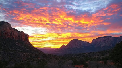 Aufkleber - A majestic mountain range glowing under the orange and pink hues of a dramatic sunset.
