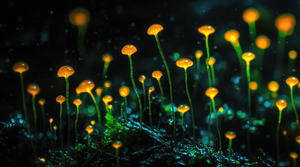 Wall Mural - A moody, bioluminescent in black minimalist background 