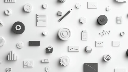 Poster - A minimalist design featuring business icons in uniform black and white, styled for modern corporate presentations.