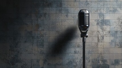 Poster - A minimalist podcast background with a textured surface and a microphone shadow