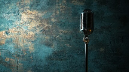 Poster - A minimalist podcast background with a textured surface and a microphone shadow