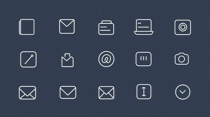 Poster - A minimalist stroke-based icon set with uniform thickness, highlighting finance and communication themes.