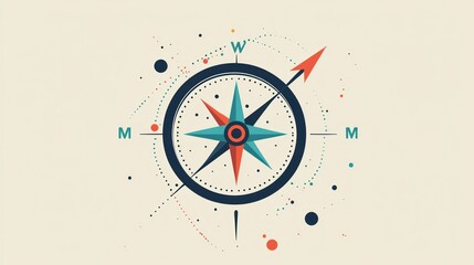 Poster - A minimalist vector compass arrow with clean lines and bold directional points