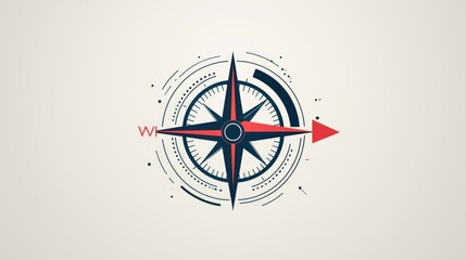 Poster - A minimalist vector compass arrow with clean lines and bold directional points