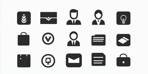 Poster - A modern collection of simple business icons in a single color palette, ideal for branding consistency.
