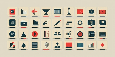 Poster - A modern collection of simple business icons in a single color palette, ideal for branding consistency.