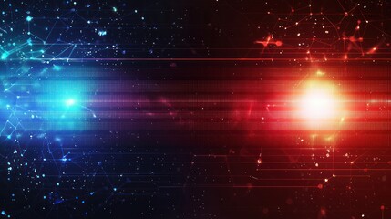 Poster - A modern red, white, and blue background with glowing lines and digital elements