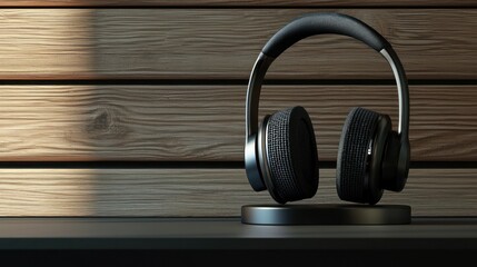 Poster - A modern podcast setup featuring wireless headphones and a sleek microphone.