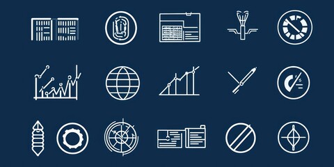 Poster - A modern set of editable business icons with dashed strokes, designed for flexible use in various formats.