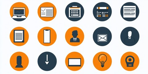 Poster - A modern set of editable business icons with dashed strokes, designed for flexible use in various formats.