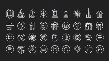 Poster - A modern thin-line icon set, featuring finance, communication, and leadership symbols in monochrome.