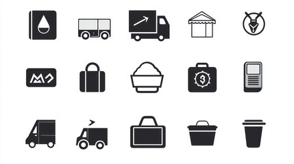 Poster - A monochrome icon collection focused on business adaptations to COVID-19, like online tools and curbside pickups