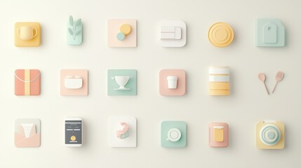 Poster - A muted pastel-colored icon collection, creating a soft and approachable business theme