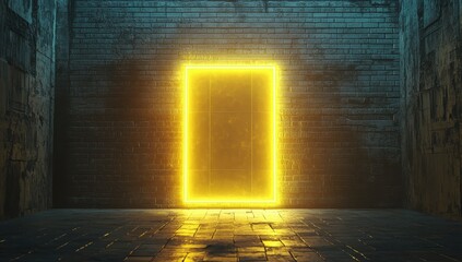 Aufkleber - Illuminated Doorway in Dark Urban Space Evoking Mystery and Possibility, Ideal for Themes of Adventure and Exploration in Conceptual Art or Design