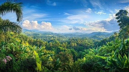Poster - A panoramic view of a tropical rainforest, rich with diverse flora.