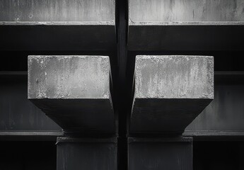 Poster - Industrial Abstract View of Concrete Blocks in Modern Architecture with Textured Finish and Shadows Highlighting Form and Structure