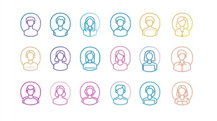 Poster - A pastel-colored thin-line icon set, adding a soft and approachable look to business visuals.