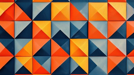 Poster - A patterned background featuring orange and blue geometric shapes.