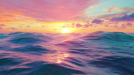 Aufkleber - A peaceful ocean scene with the waves reflecting the vibrant colors of a beautiful sunset.