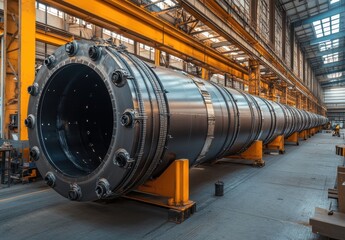 Poster - Industrial Machinery in Large Factory with High Ceilings and Steel Equipment for Manufacturing Heavy Duty Components and Production Facilities