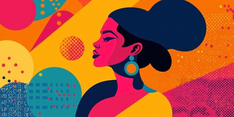 Poster - A playful International Womenâ€™s Day icon with geometric shapes and vibrant colors