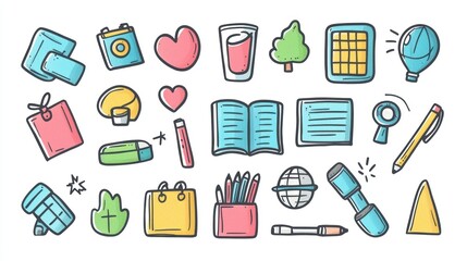 Poster - A playful set of hand-drawn icons in colorful marker styles, perfect for casual projects.