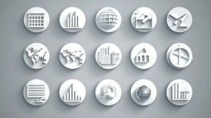 Poster - A polished set of white icons representing global business concepts, ideal for branding and presentations.