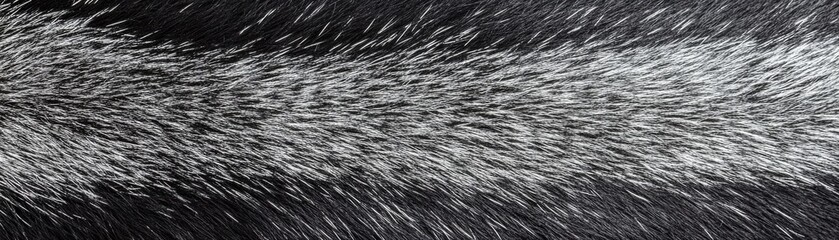 black and white animal fur texture, detailed closeup background for design monochrome