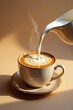 © napak - Cream being poured into a cup of coffee with latte art, creating a warm and inviting moment