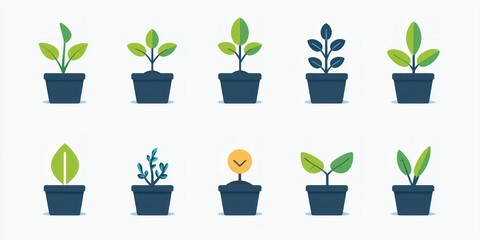 Poster - A scalable vector icon set in a clean flat style, featuring universal business themes like growth and success.