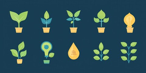 Poster - A scalable vector icon set in a clean flat style, featuring universal business themes like growth and success.