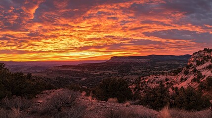Aufkleber - A scenic canyon view illuminated by the vibrant orange and red tones of an Arizona sunset.
