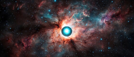 Wall Mural - Gravity Hole Pull Concepts. Vibrant cosmic scene featuring a bright star surrounded by nebulae.