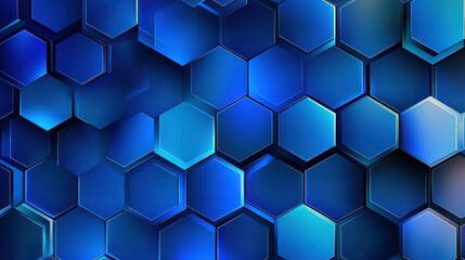 Poster - A seamless geometric blue pattern with hexagons and contrasting shades.