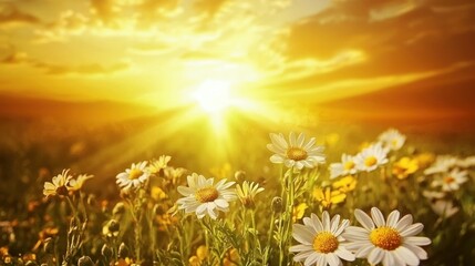 Poster - A serene countryside field glowing under the golden hues of a breathtaking sunset.