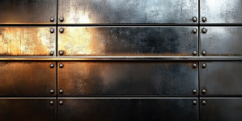 Poster - Modern Metallic Panel Surface with Glossy Finish and Industrial Aesthetic Highlighting Textures and Shadows in Urban Design