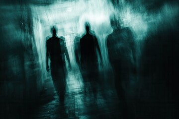 Aufkleber - Shadows of fear linger in a darkened space with blurred silhouettes and mysterious forms Generative AI