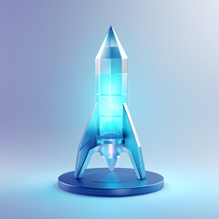 Wall Mural - Digital technology 3D blue and white transparent glass rocket icon