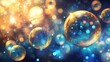© Lalita - Illuminating elegance captivating collagen bubbles in a soft blue and gold glow underwater environment aesthetic visual art