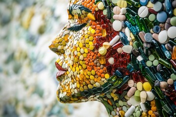 Aufkleber - Colorful mosaic silhouette created from pills showcases intricate artistic interpretation using the golden ratio Generative AI
